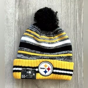 NFL Pittsburgh Steelers Winter Black Yellow Knit New Era Pom Beanie Cap Warm Hat